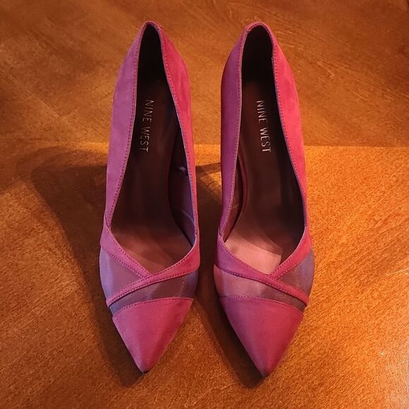 Nine West Faux Suede Cocktail Party Pointed Toe 4" Stiletto Heels 8M, Wine Red - Picture 1 of 9